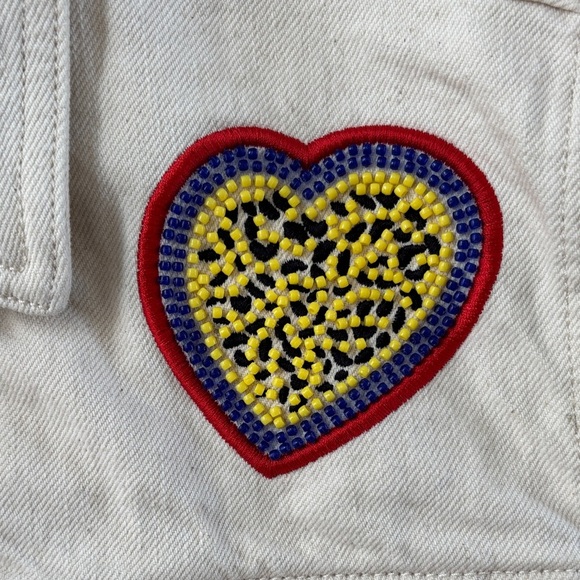 :Price Firm: Anthro Maison Labiche Embroidered Heart Denim Jacket in Cream - Picture 7 of 10